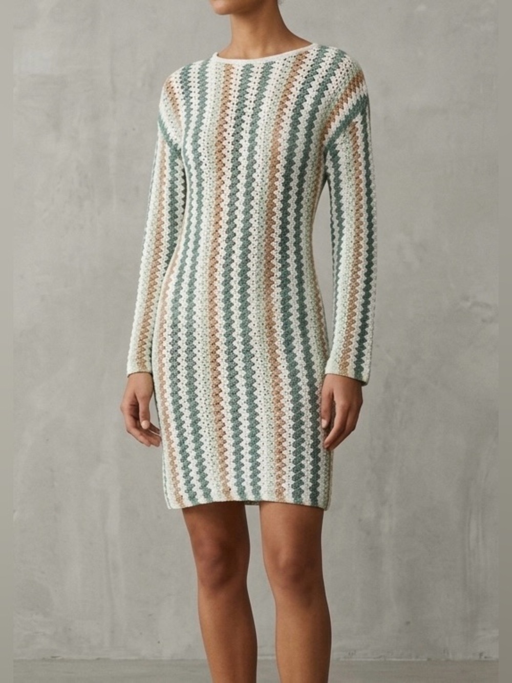 NWT Love Knits NYC Striped Crochet Knit Sweater Mini Dress Size XXS Boho 70s